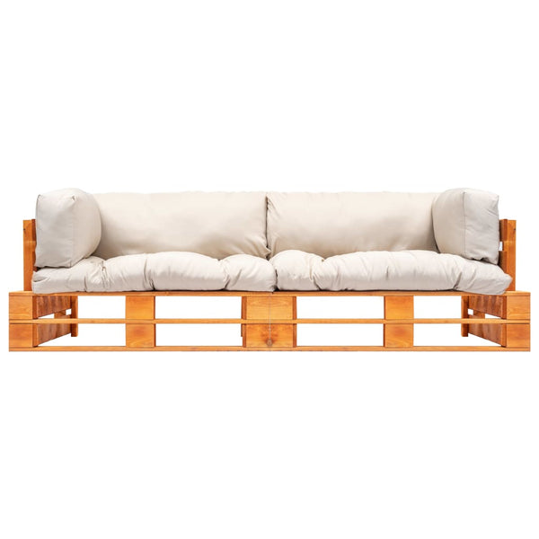 2-tlg. Garten-Palettensofa-Set Kissen in Sandfarben Kiefernholz
