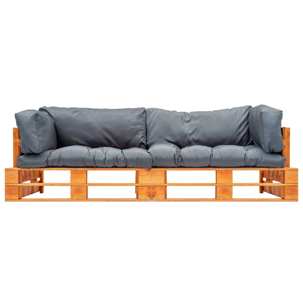 vidaXL 2-piece Garden Pallet Sofa Set Cushions in Grey Pinewood