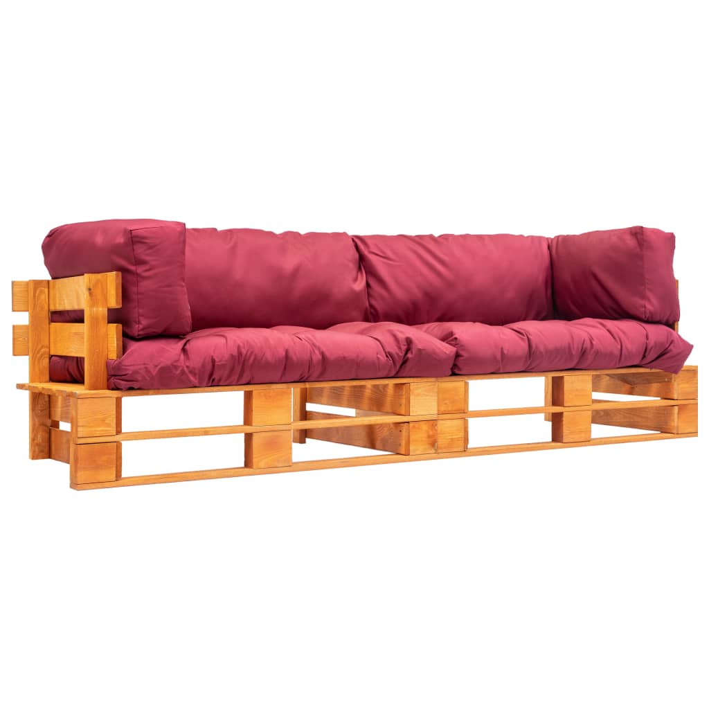 2-tlg. Garten-Palettensofa-Set Kissen in Rot Kiefernholz