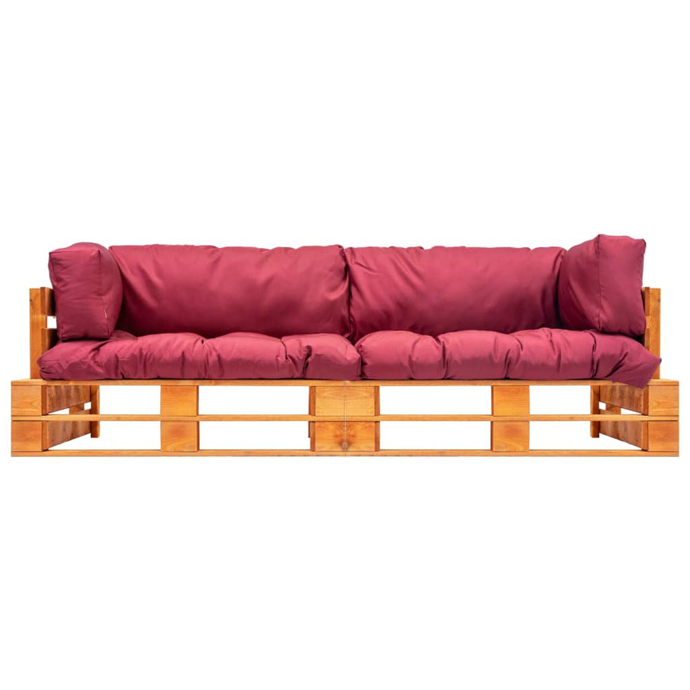 vidaXL 2-piece Garden Pallet Sofa Set Cushions in Red Pine Wood