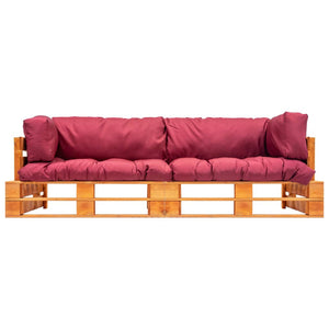 2-tlg. Garten-Palettensofa-Set Kissen in Rot Kiefernholz