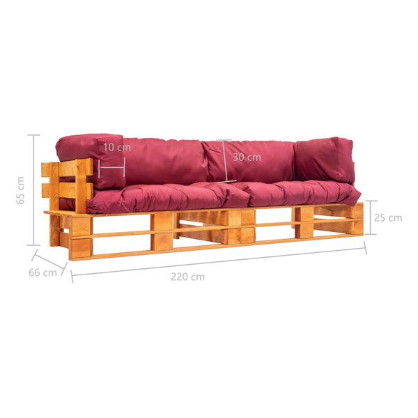 2-tlg. Garten-Palettensofa-Set Kissen in Rot Kiefernholz