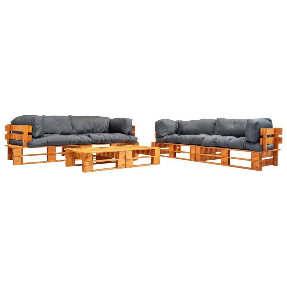 vidaXL Salon de jardin 6 pièces en palettes avec coussins gris Bois