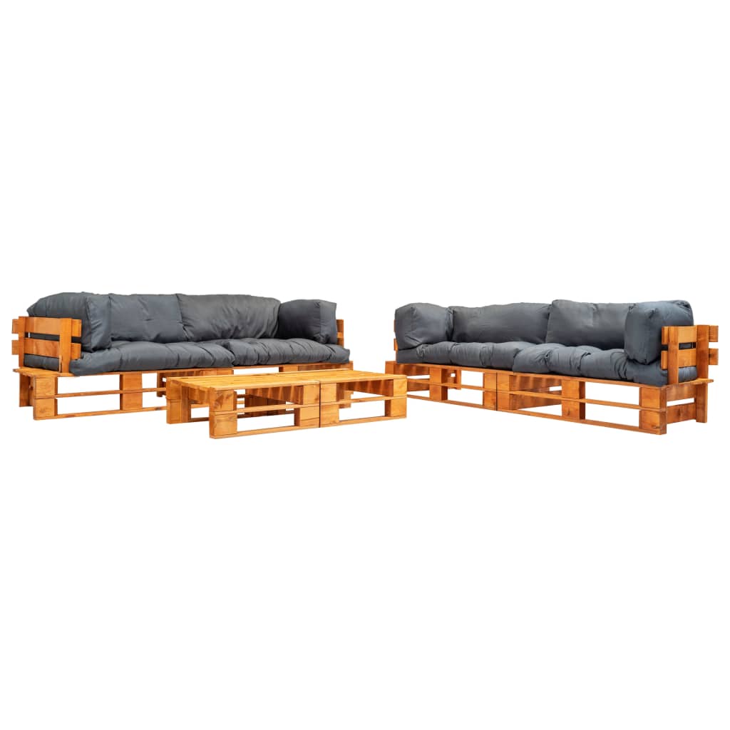 6-tlg. Garten-Lounge-Set aus Paletten mit Grauen Kissen Holz