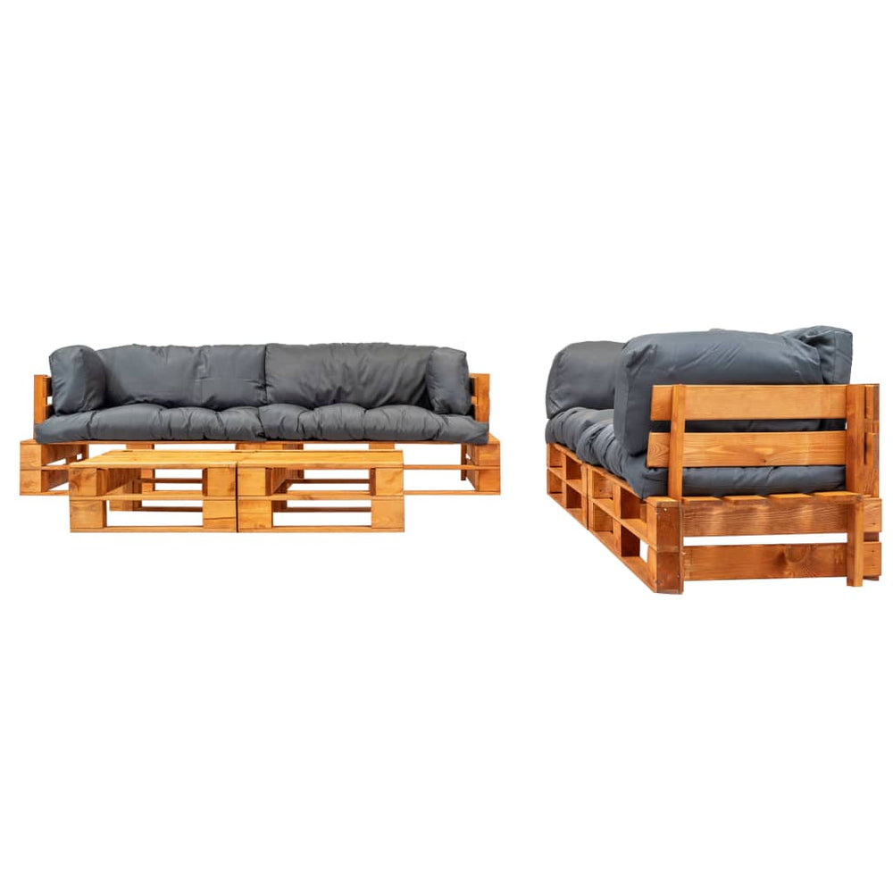 vidaXL Salon de jardin 6 pièces en palettes avec coussins gris Bois