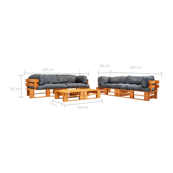 6-tlg. Garten-Lounge-Set aus Paletten mit Grauen Kissen Holz