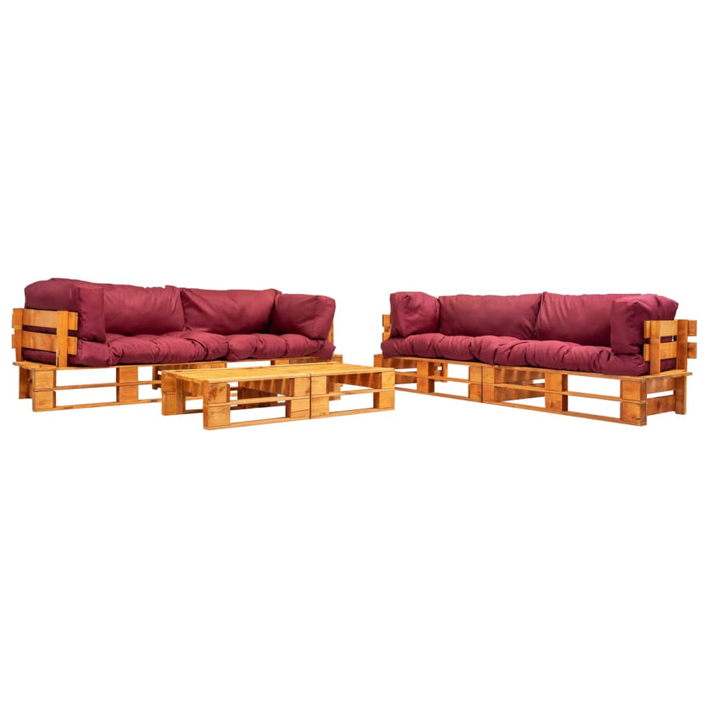 vidaXL Salon de jardin 6 pcs en palettes avec coussins rouges en bois