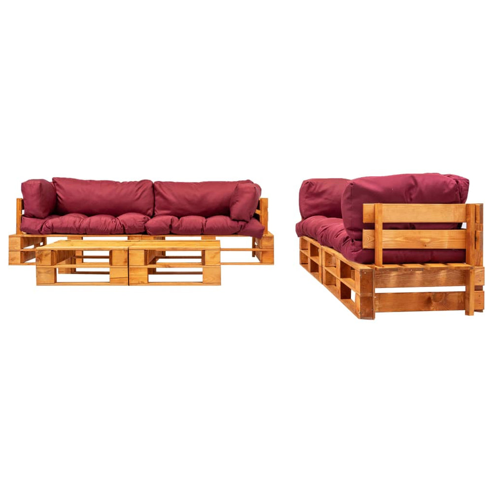 vidaXL Salon de jardin 6 pcs en palettes avec coussins rouges en bois