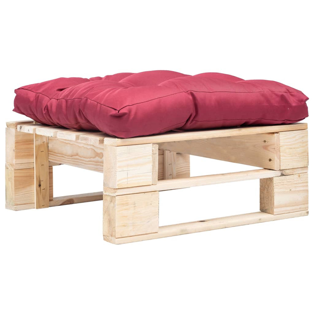 Garten-Palettenhocker mit Kissen in Rot Holz Natur