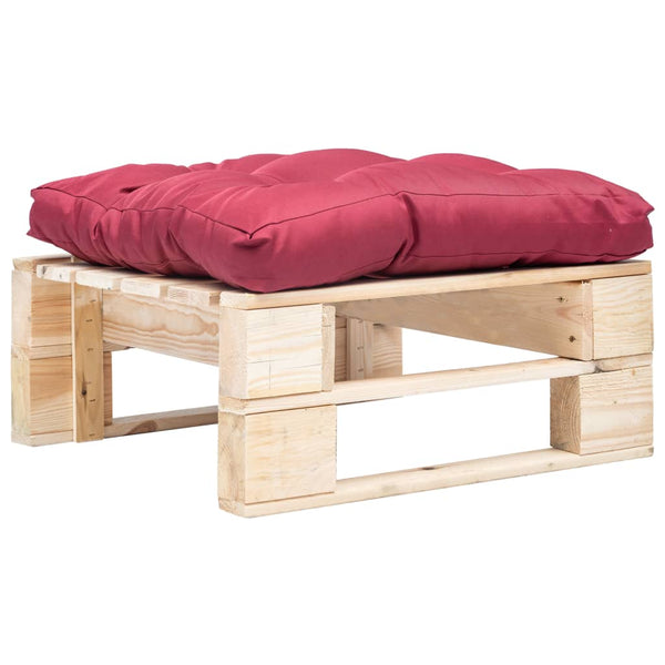 Garten-Palettenhocker mit Kissen in Rot Holz Natur