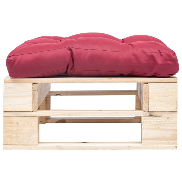 Garten-Palettenhocker mit Kissen in Rot Holz Natur