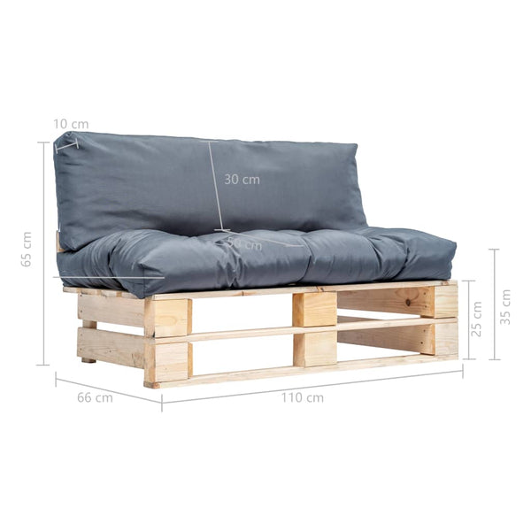 vidaXL Canapé d'extérieur palette avec coussins gris Bois de pin