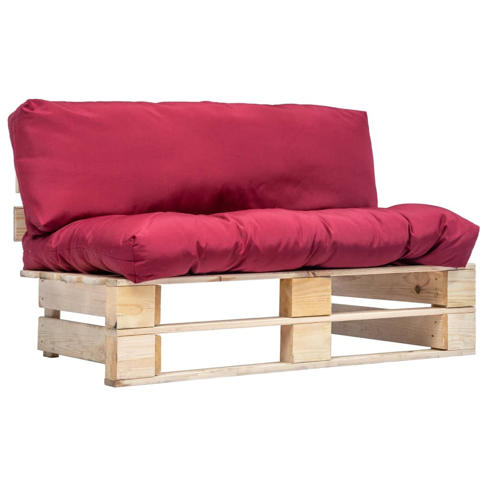 vidaXL Outdoor Pallet Sofa with Red Cushions Pine Wood