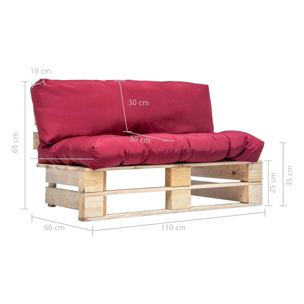 vidaXL Canapé d'extérieur de palette avec coussins rouges en pin