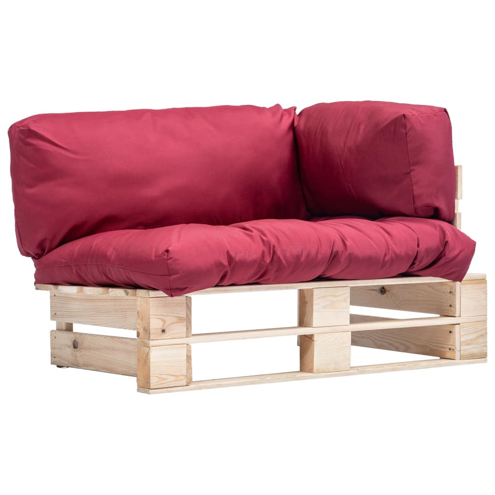 vidaXL Outdoor Pallet Sofa with Red Cushions Pine Wood