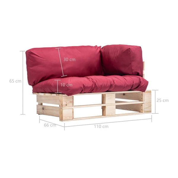 vidaXL Canapé d'extérieur de palette avec coussins rouges en pin