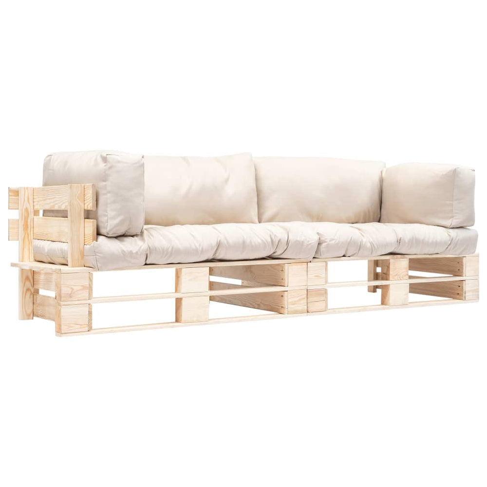 vidaXL 2-piece Outdoor Sofa Set Pallet Cushions Sand Pine Wood