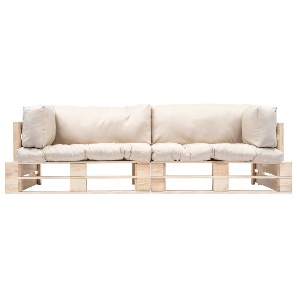vidaXL 2-piece Outdoor Sofa Set Pallet Cushions Sand Pine Wood