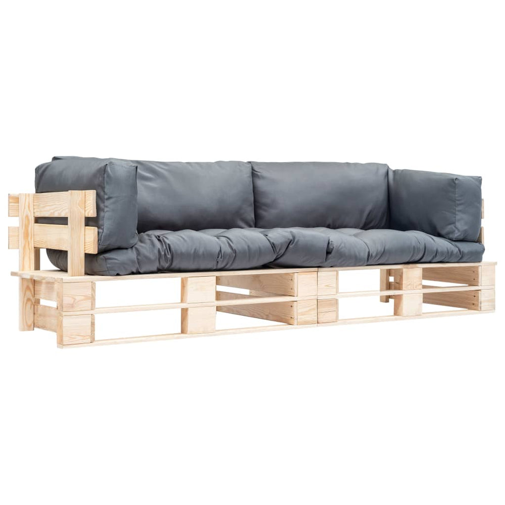 vidaXL 2-Piece Pallet Outdoor Sofa Set with Cushions Grey Pinewood