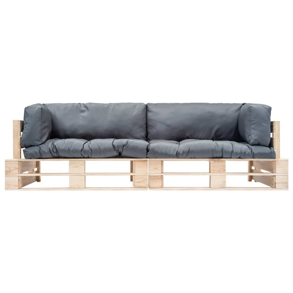 vidaXL 2-Piece Pallet Outdoor Sofa Set with Cushions Grey Pinewood