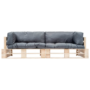 2-tlg. Outdoor-Sofa-Set Paletten mit Kissen in Grau Kiefernholz