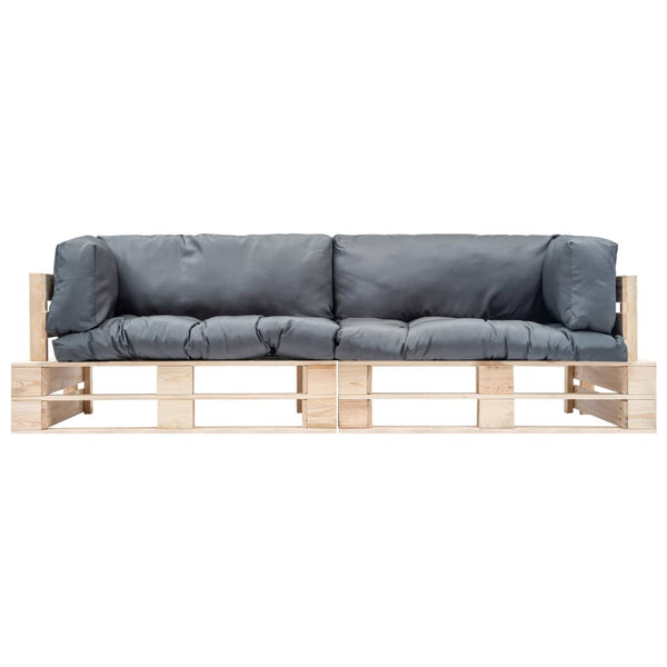 2-tlg. Outdoor-Sofa-Set Paletten mit Kissen in Grau Kiefernholz