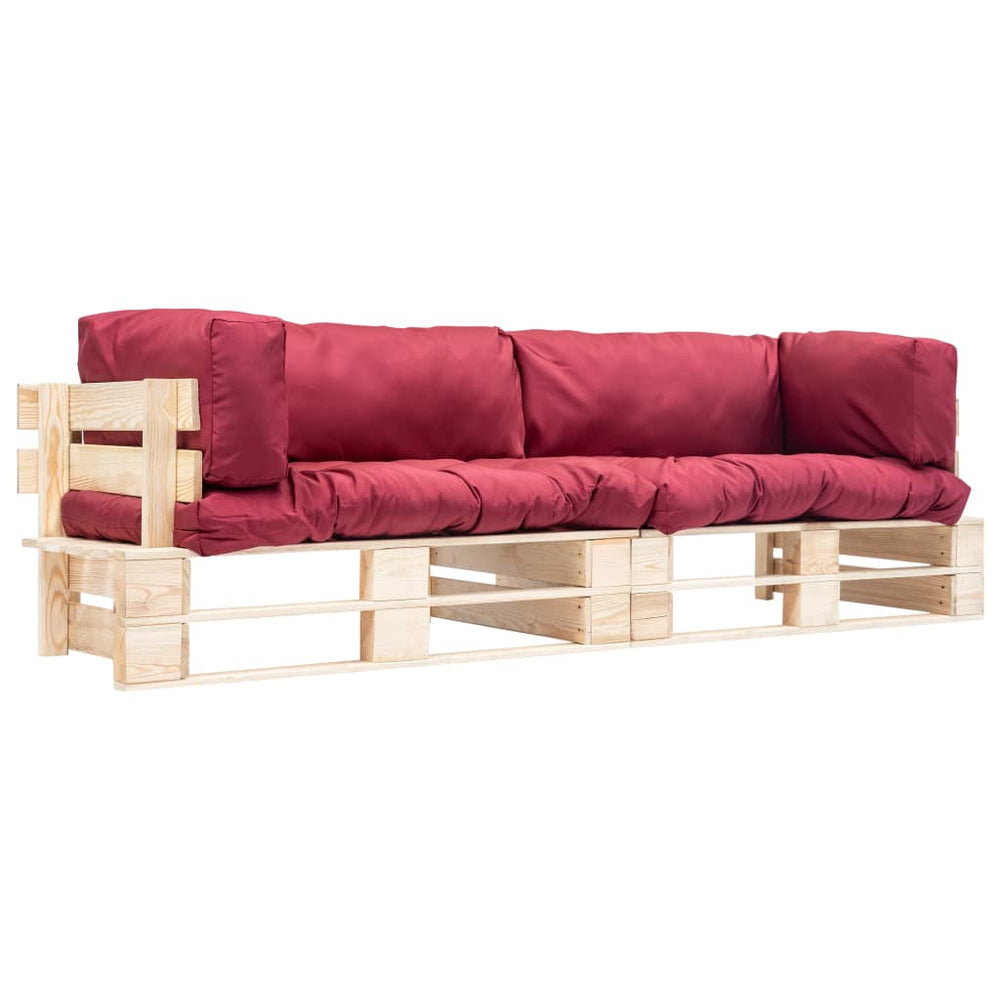 vidaXL 2-Piece Outdoor Pallet Sofa Set with Red Cushions Pine Wood