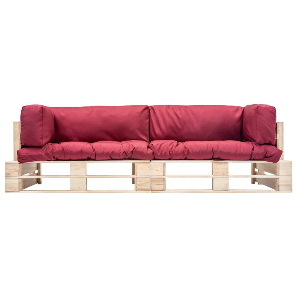 vidaXL 2-Piece Outdoor Pallet Sofa Set with Red Cushions Pine Wood