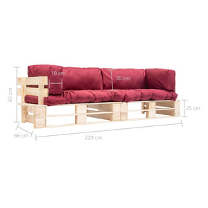 vidaXL Ensemble de canapés de palette d'extérieur 2 pcs avec coussins rouges en bois de pin