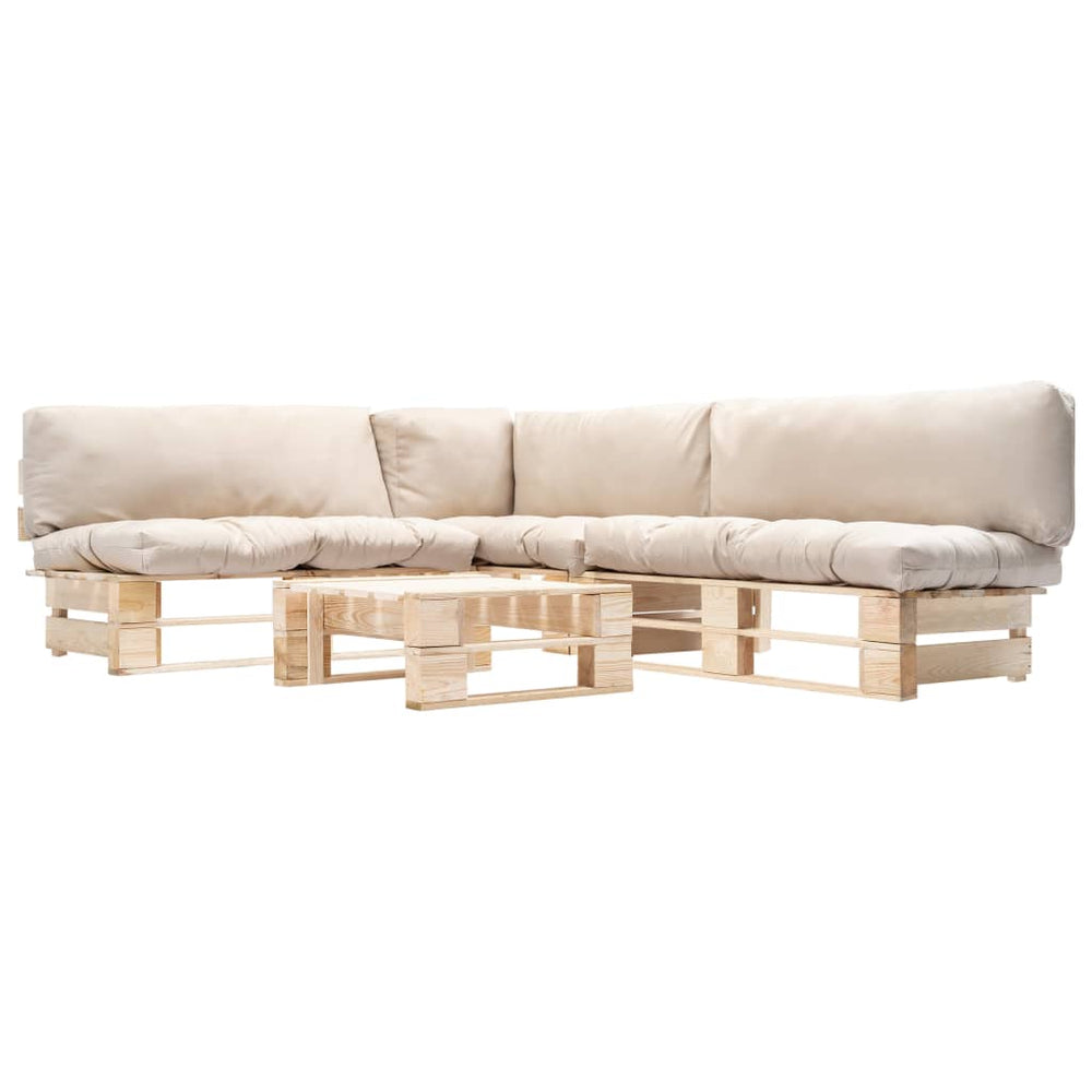 vidaXL Salon de jardin palette 4 pcs avec coussins sable Bois