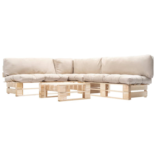 vidaXL Salon de jardin palette 4 pcs avec coussins sable Bois