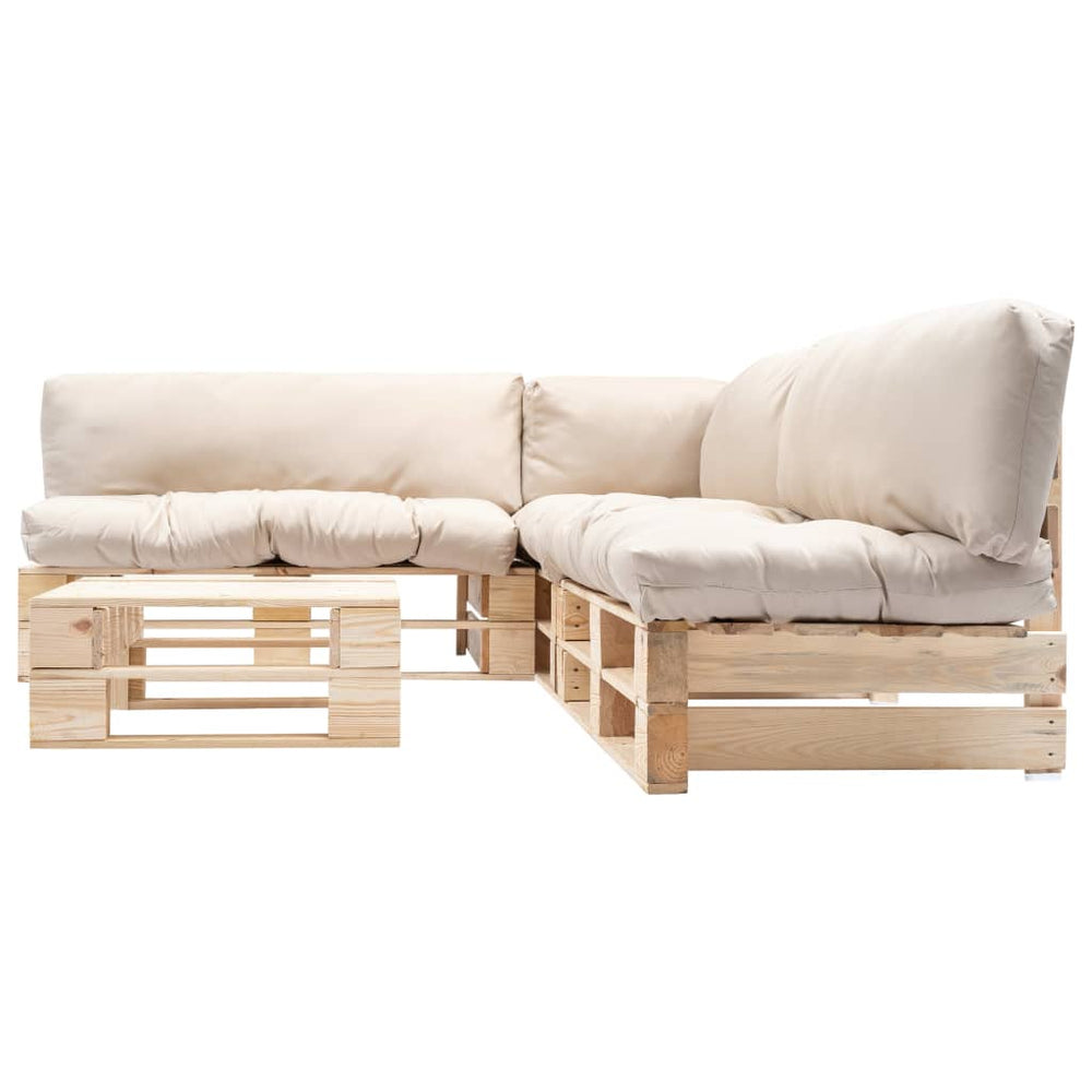 vidaXL Salon de jardin palette 4 pcs avec coussins sable Bois
