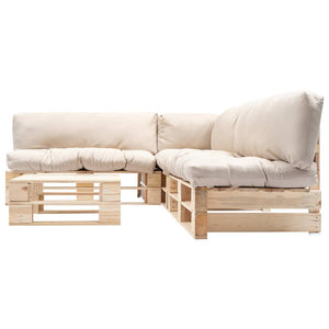 vidaXL Salon de jardin palette 4 pcs avec coussins sable Bois