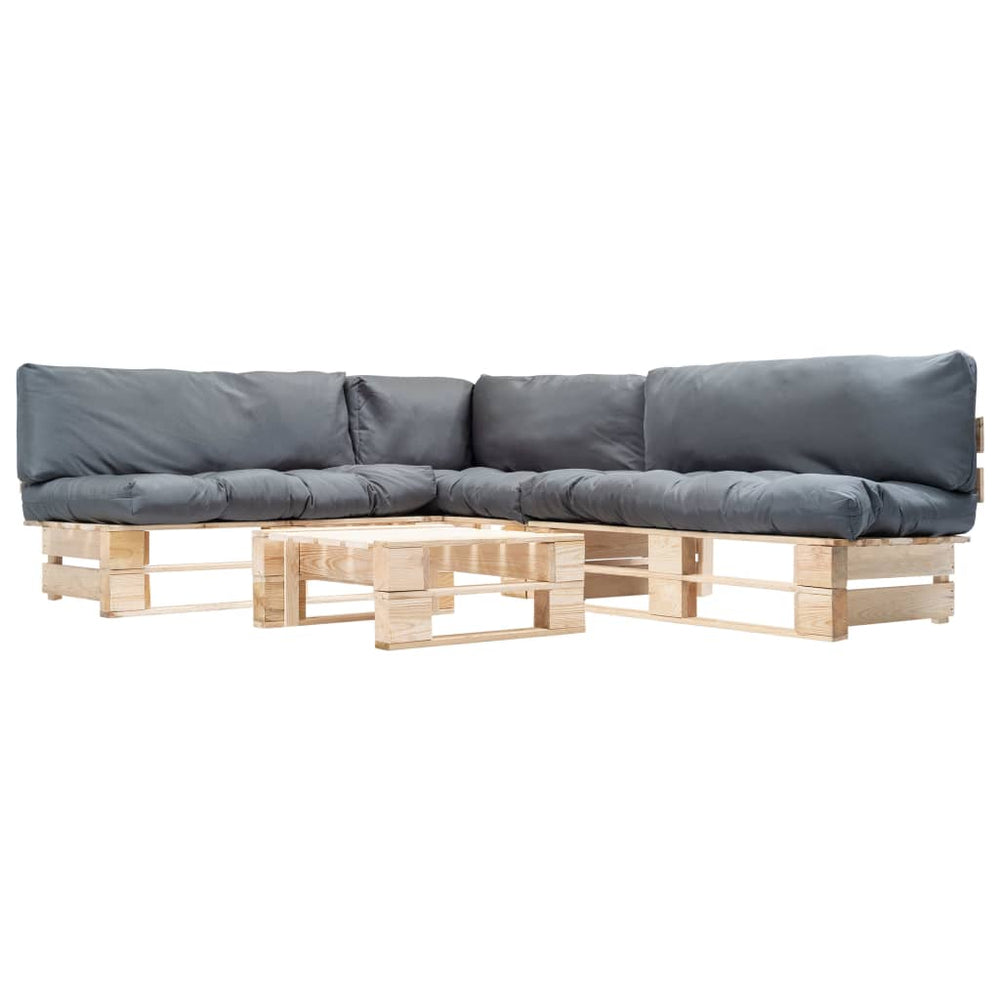 vidaXL Salon de jardin palette 4 pcs avec coussins gris Bois