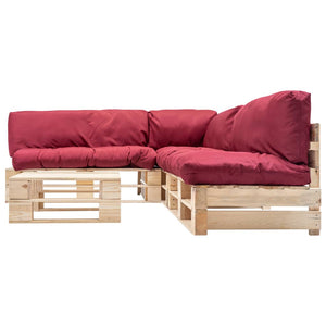 4-tlg. Paletten-Lounge-Set mit Kissen in Rot Holz
