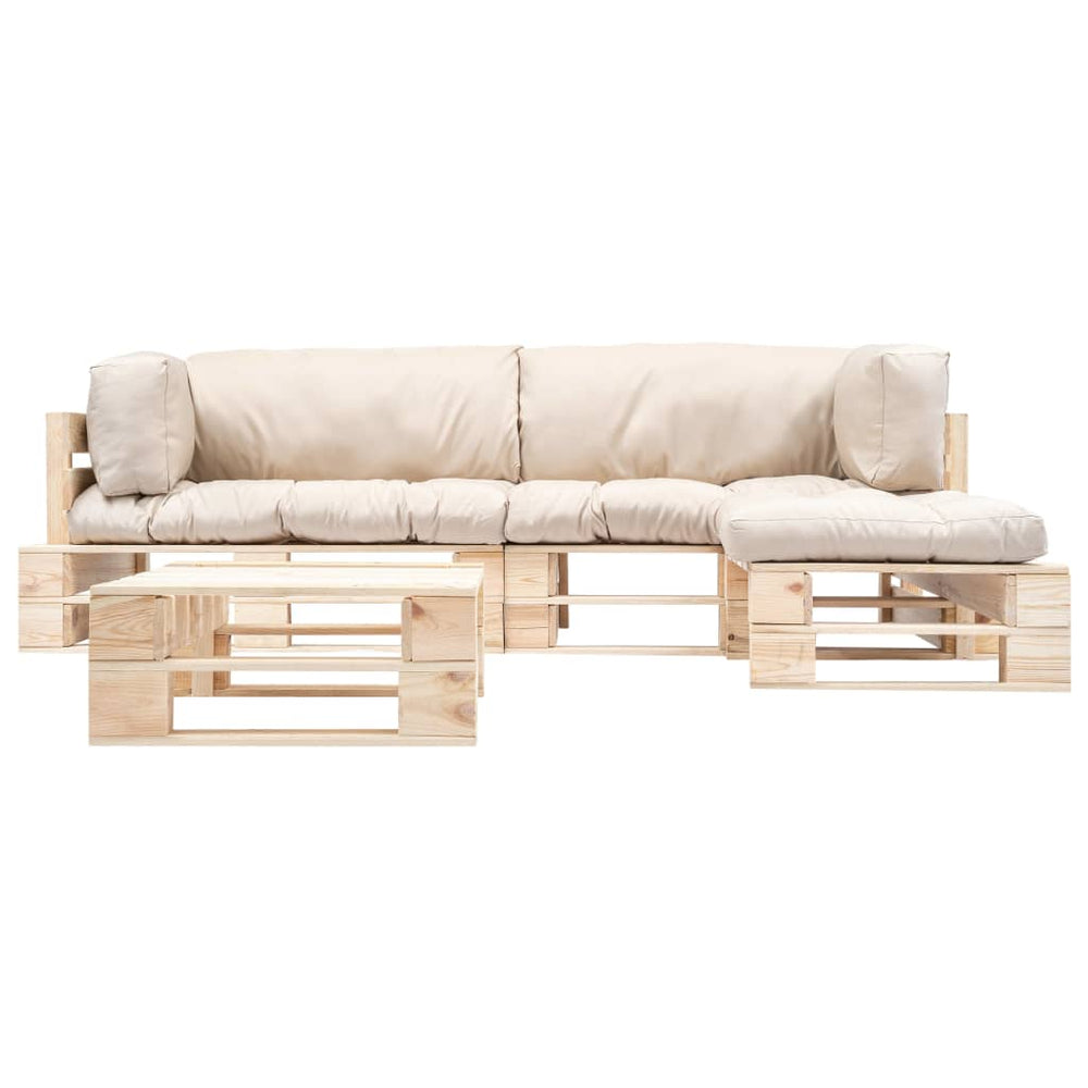 vidaXL Salon de jardin palette 4 pcs avec coussins sable Bois