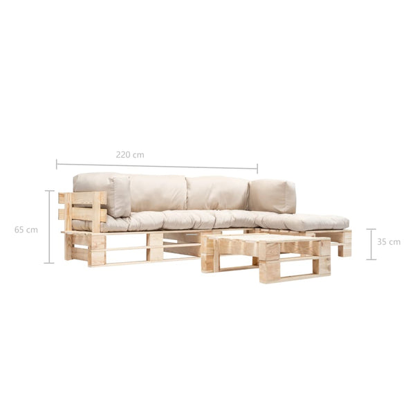 vidaXL Salon de jardin palette 4 pcs avec coussins sable Bois