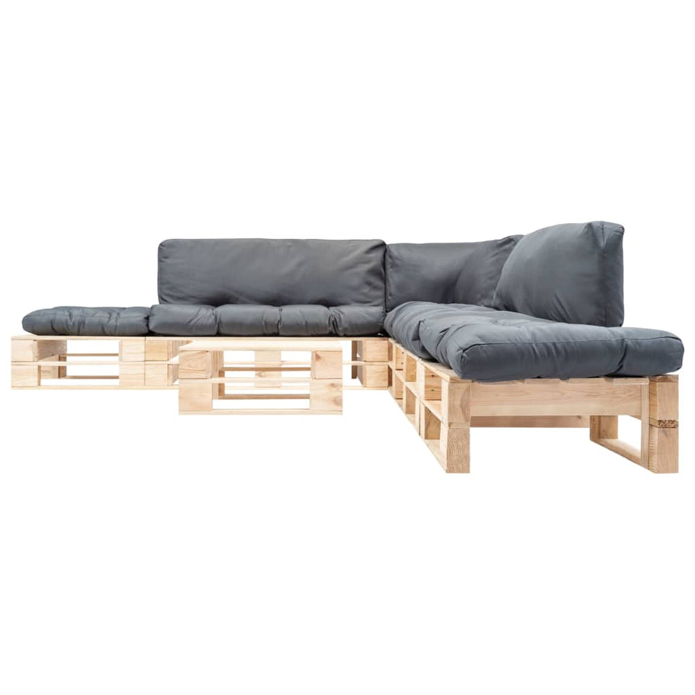 vidaXL Salon de jardin palette 6 pcs avec coussins Gris Bois