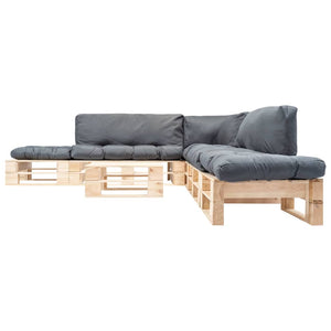 6-tlg. Paletten-Lounge-Set mit Kissen in Grau Holz