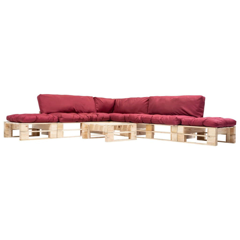 vidaXL Salon de jardin palette 6 pcs avec coussins rouges en bois