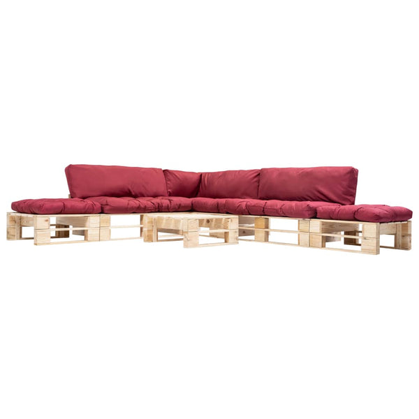 6-tlg. Paletten-Lounge-Set mit Kissen in Rot Holz