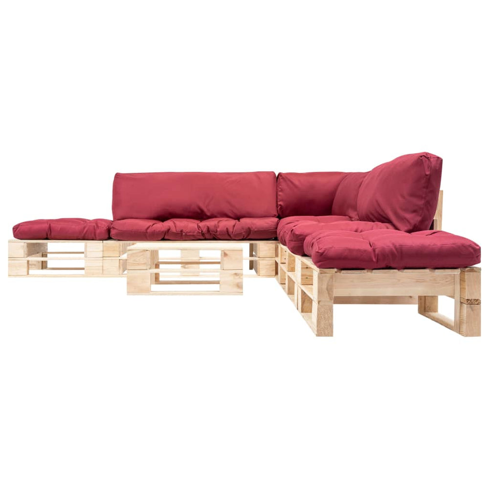 vidaXL Salon de jardin palette 6 pcs avec coussins rouges en bois