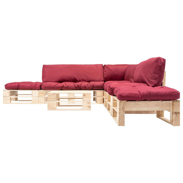 6-tlg. Paletten-Lounge-Set mit Kissen in Rot Holz