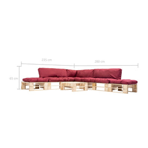 6-tlg. Paletten-Lounge-Set mit Kissen in Rot Holz