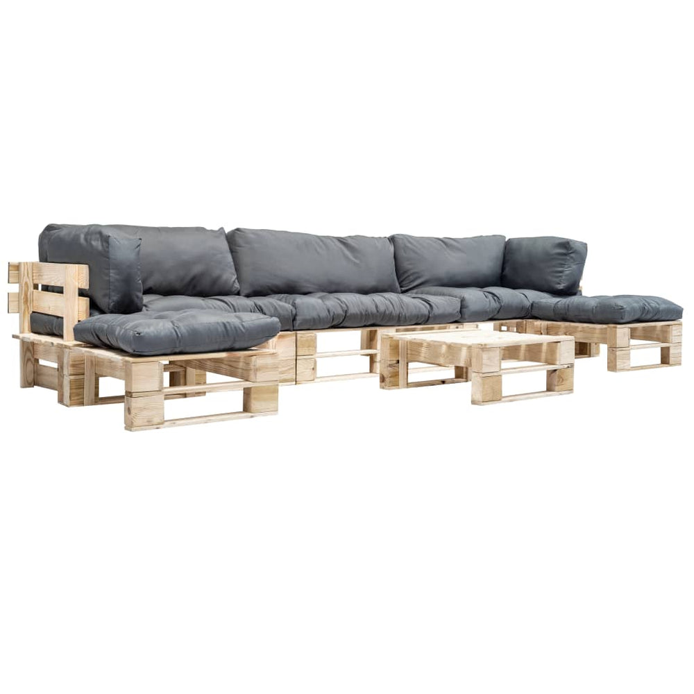 vidaXL Salon de jardin palette 6 pcs avec coussins Gris Bois