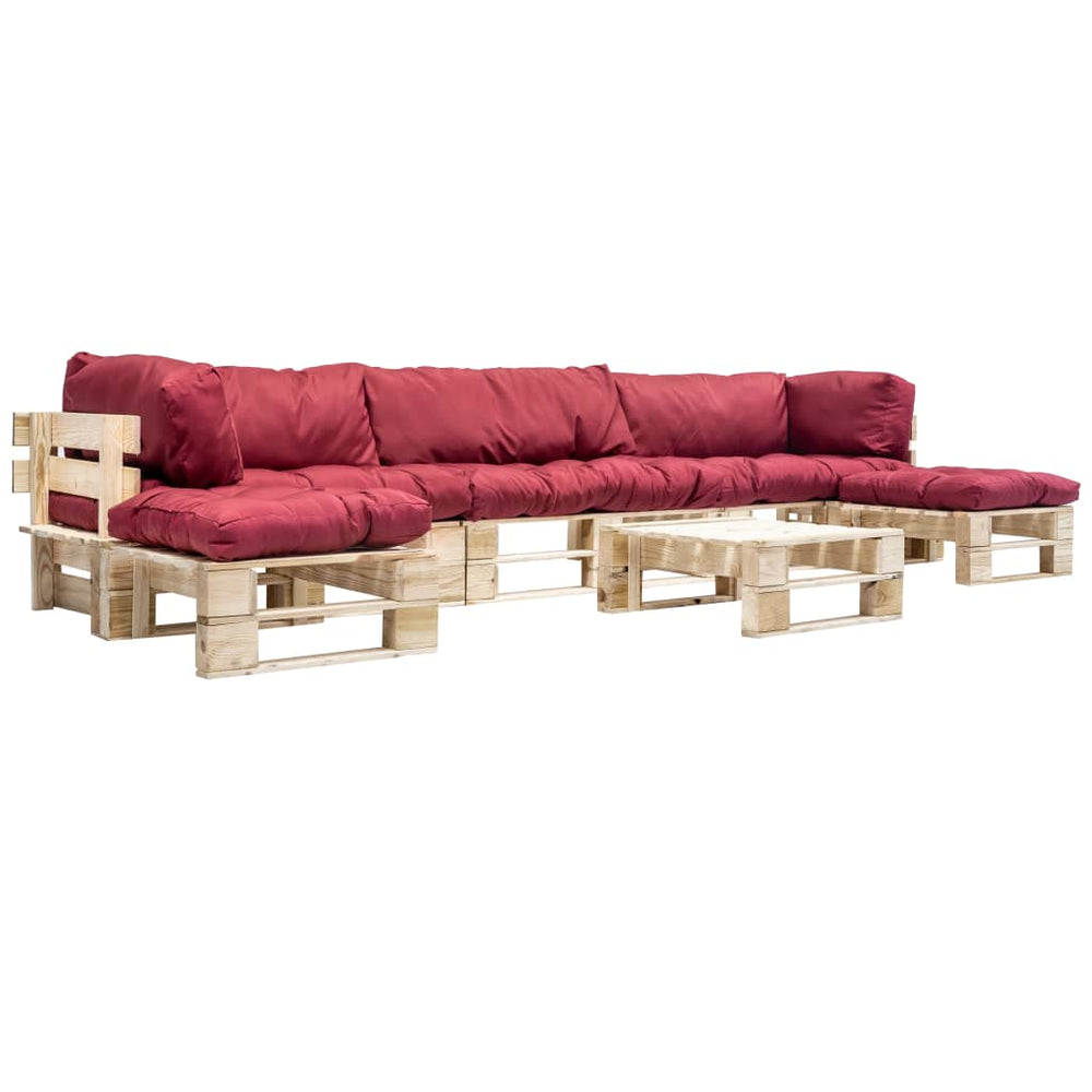 vidaXL Salon de jardin palette 6 pcs avec coussins rouges en bois