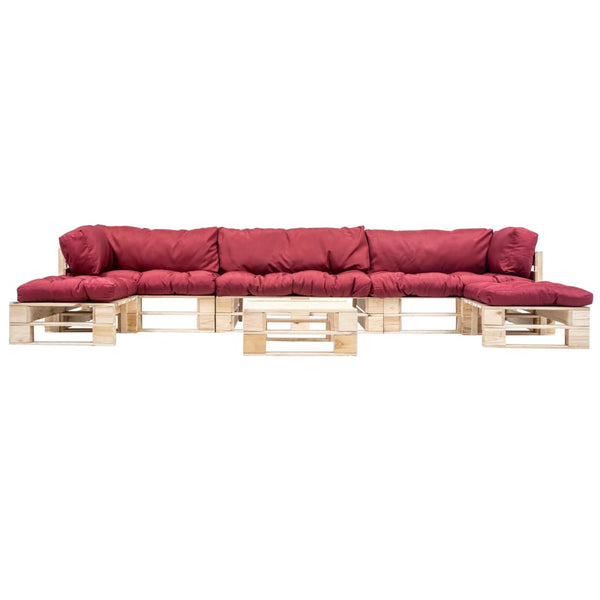 6-tlg. Paletten-Lounge-Set mit Kissen in Rot Holz