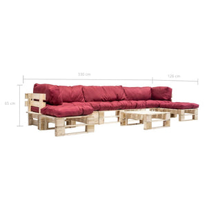 6-tlg. Paletten-Lounge-Set mit Kissen in Rot Holz