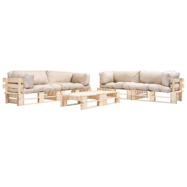 6-tlg. Garten-Paletten-Sofagarnitur Sandfarbige Kissen Holz