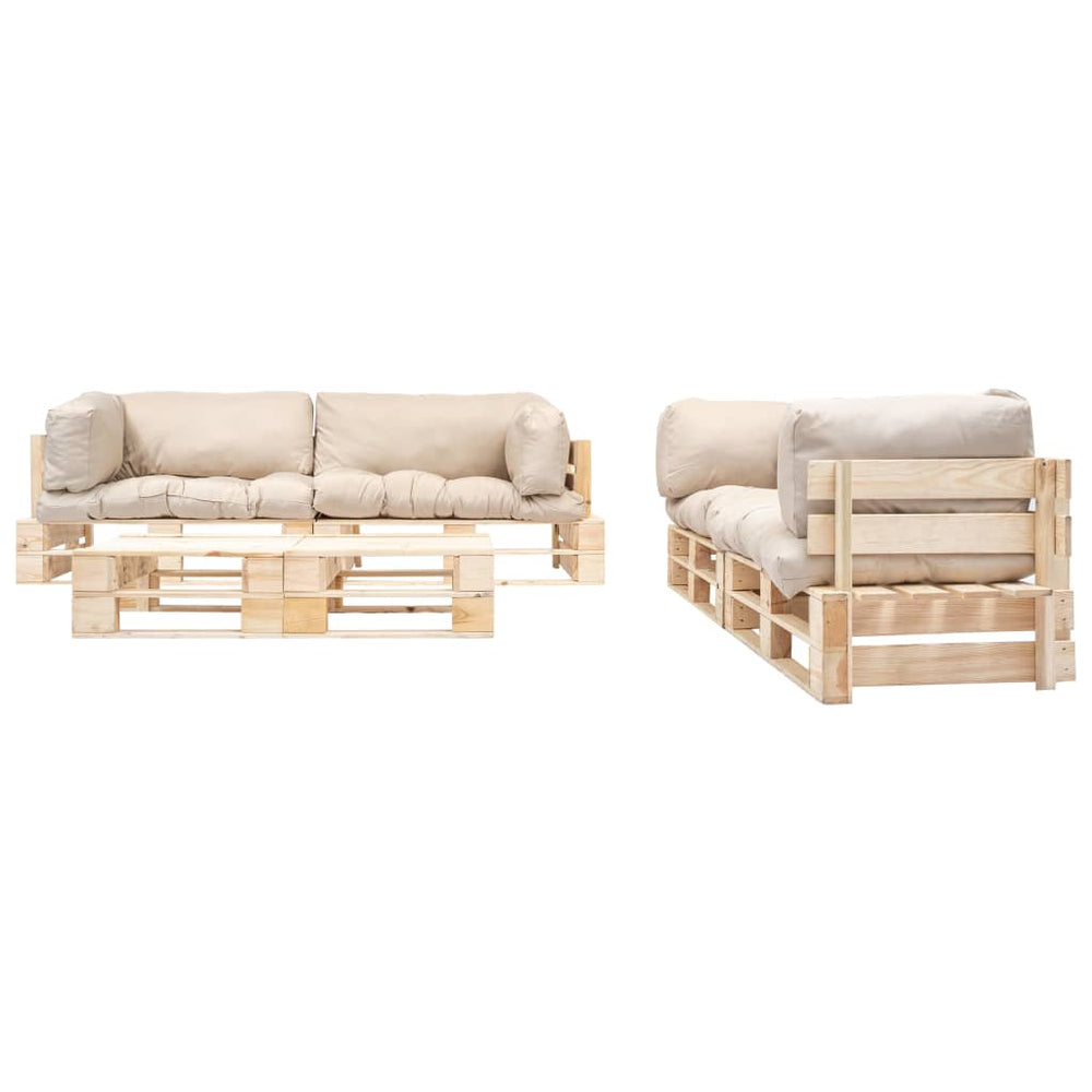 vidaXL Salon de jardin palette 6 pcs avec coussins sable Bois